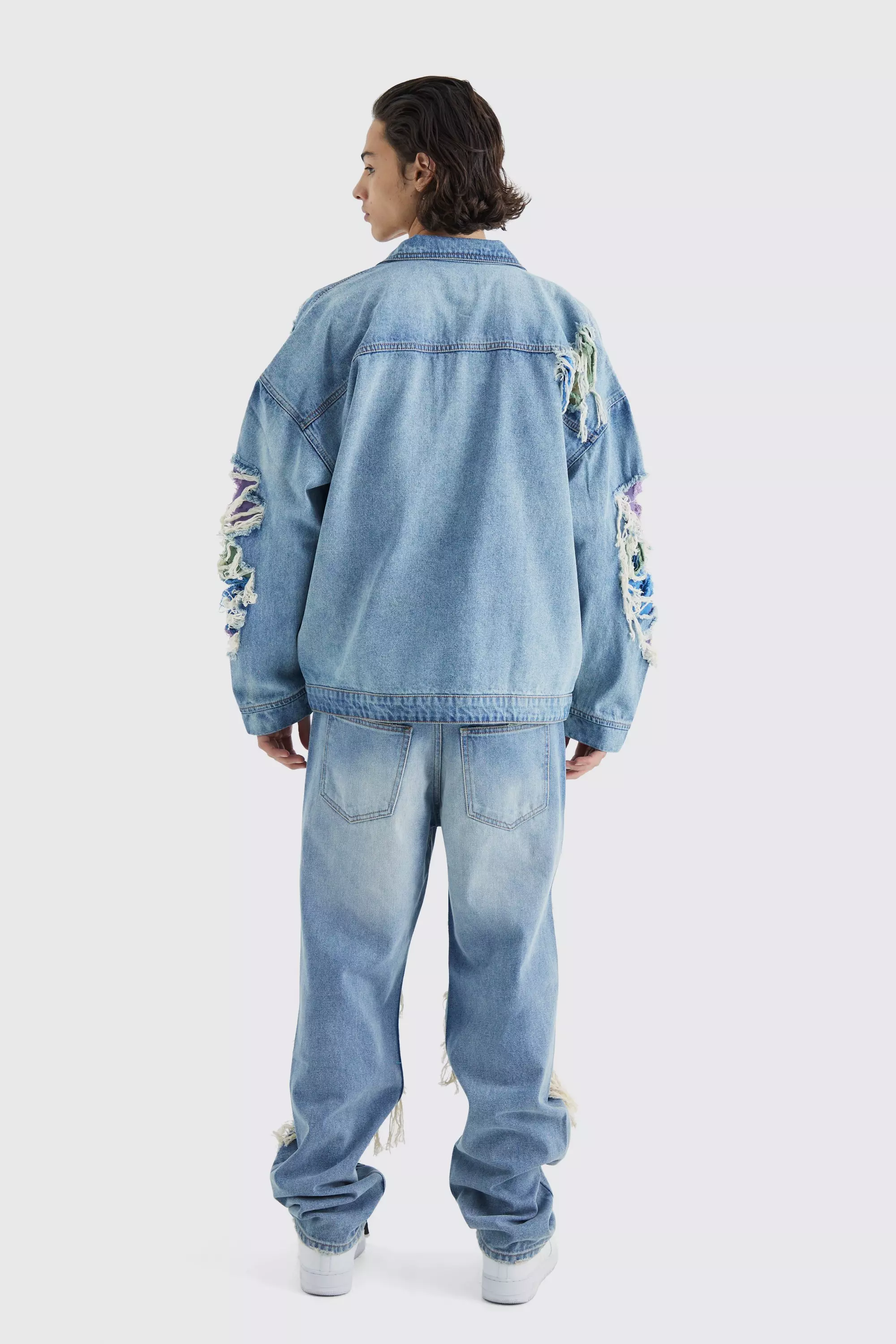 Oversized denim jacket with hot sale rips